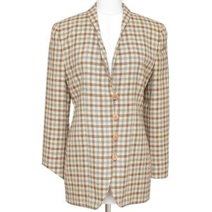GIORGIO ARMANI Blazer Jacket Houndstooth Yellow Brown Grey Rounded Lapel Sz 42